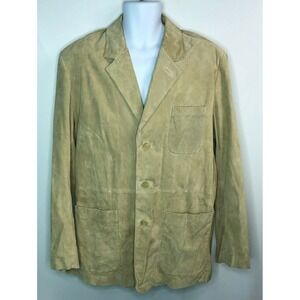 Hunt Club Mens Suede Leather Jacket Medium Tan Coat Button Front Pockets Vintage